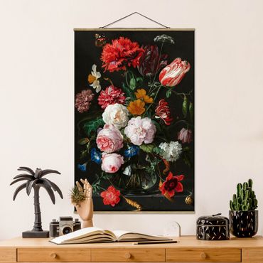 Foto su tessuto da parete con bastone - Jan Davidsz De Heem - Natura morta con fiori in un vaso di vetro - Verticale 3:2