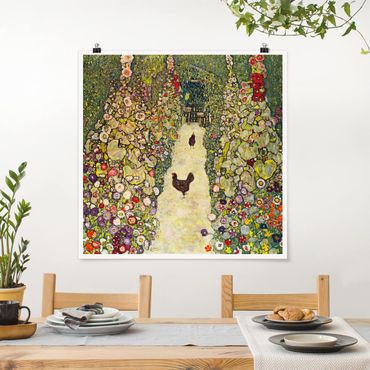 Poster - Gustav Klimt - Garden Way con i polli - Quadrato 1:1