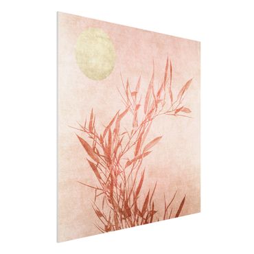 Stampa su Forex - Sole dorato con bambù rosa - Quadrato 1:1