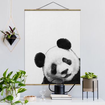 Foto su tessuto da parete con bastone - Laura Graves - Illustrazione pittura Panda Bianco e nero - Verticale 4:3