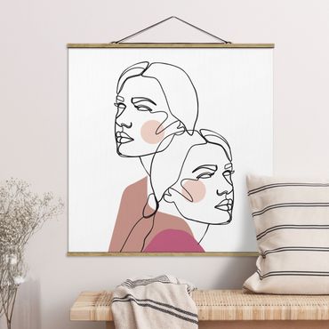 Quadro su tessuto con stecche per poster - Line Art Donne del ritratto guance rosa - Quadrato 1:1