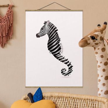 Foto su tessuto da parete con bastone - Seahorse Con Zebra Stripes - Verticale 4:3