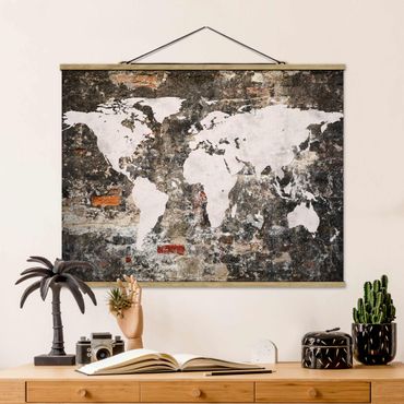 Foto su tessuto da parete con bastone - Vecchio Muro Mappa del mondo - Orizzontale 3:4