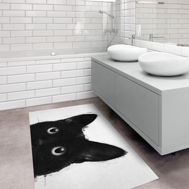 Tappeti in vinile - Laura Graves - Illustrazione pittura gatto nero su bianco - Orizzontale 2:1