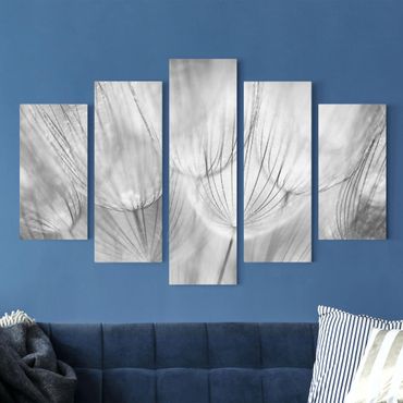 Stampa su tela 5 parti - Dandelions macro shot in black and white