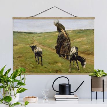 Foto su tessuto da parete con bastone - Max Liebermann - Donna Con Nanny Goats - Orizzontale 2:3