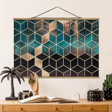Foto su tessuto da parete con bastone - Elisabeth Fredriksson - Turchese Rosa d'Oro Geometria - Orizzontale 2:3