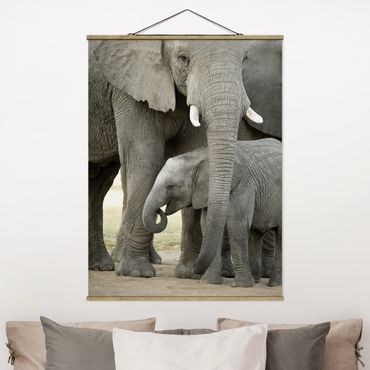Foto su tessuto da parete con bastone - Amore dell'elefante - Verticale 4:3