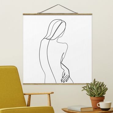Quadro su tessuto con stecche per poster - Line Art indietro Donna Bianco e nero - Quadrato 1:1