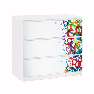 Carta adesiva per mobili IKEA - Malm Cassettiera 3xCassetti - Colourful Numbers