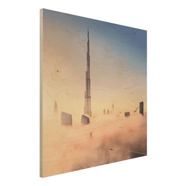 Quadro in legno - Heavenly skyline di Dubai - Quadrato 1:1