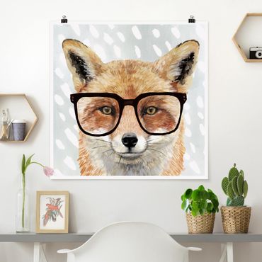 Poster - Animali Occhialuto - Fox - Quadrato 1:1