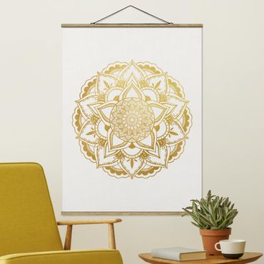 Foto su tessuto da parete con bastone - Mandala Illustrazione ornamento oro bianco - Verticale 4:3