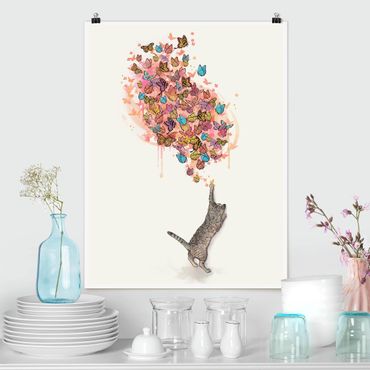 Poster - Illustrazione del gatto con farfalle colorate Pittura - Verticale 4:3
