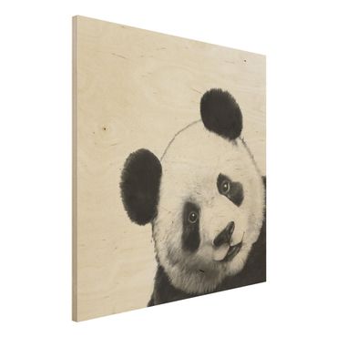 Stampa su legno - Illustrazione pittura Panda Bianco e nero - Quadrato 1:1