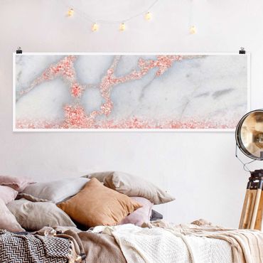 Poster - Ottica marmo con Rosa Confetti - Panorama formato orizzontale
