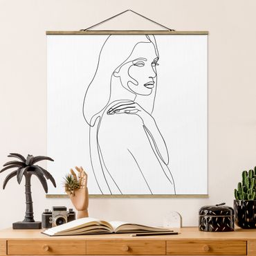 Quadro su tessuto con stecche per poster - Spalla Line Art Woman Bianco e nero - Quadrato 1:1