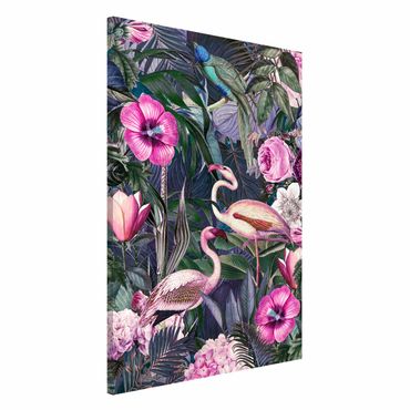 Lavagna magnetica - Colorato collage - Fenicotteri Rosa In The Jungle - Formato verticale 2:3