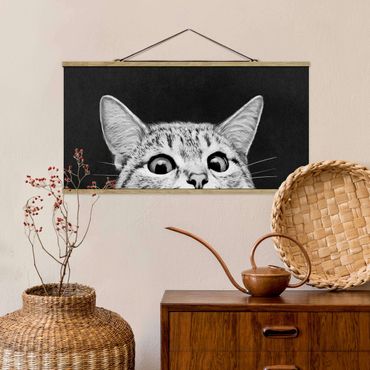 Foto su tessuto da parete con bastone - Laura Graves - Illustrazione Gatto Bianco e nero Disegno - Orizzontale 1:2