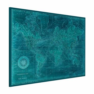 Lavagna magnetica - Vintage Mappa del mondo Azure - Formato orizzontale 3:4