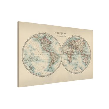 Lavagna magnetica - Mappa del mondo Vintage i due emisferi - Formato orizzontale 3:2