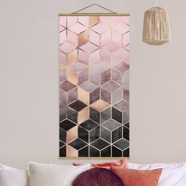 Quadro su tessuto con stecche per poster - Elisabeth Fredriksson - Rosa Grigio d'oro Geometria - Verticale 2:1