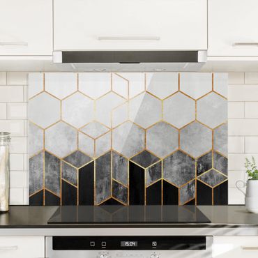 Paraschizzi in vetro - Golden Hexagons Black And White