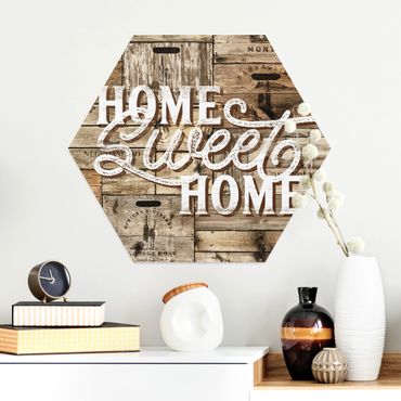 Esagono in Alluminio Dibond - Home Sweet Home parete di legno