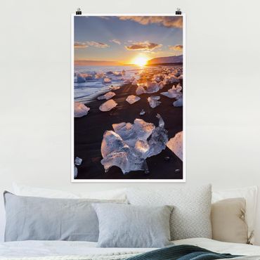 Poster - Pezzi di ghiaccio Sulla Spiaggia Islanda - Verticale 3:2