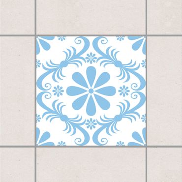 Adesivo per piastrelle - Flower Design White Light Blue 25cm x 20cm