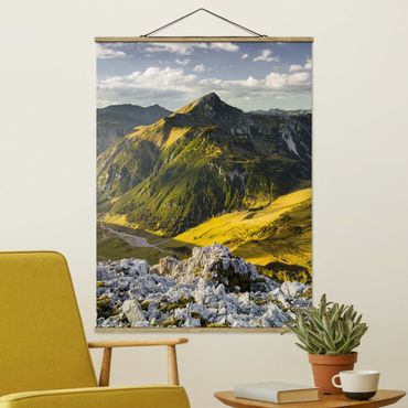 Foto su tessuto da parete con bastone - Montagne e valle delle Alpi Lechtal in Tirolo - Verticale 4:3