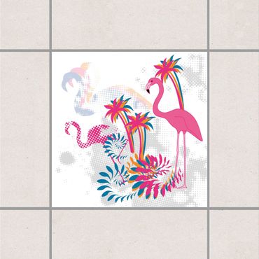 Adesivo per piastrelle - Dance of the Flamingos 25cm x 20cm