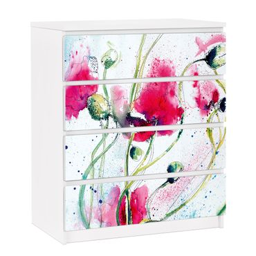 Carta adesiva per mobili IKEA - Malm Cassettiera 4xCassetti - Painted Poppies