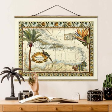Foto su tessuto da parete con bastone - Vintage Tropical Mappa West Indies - Orizzontale 3:4