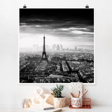 Poster - La Torre Eiffel From Above Bianco e nero - Quadrato 1:1