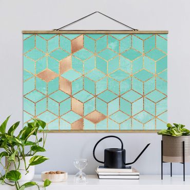 Foto su tessuto da parete con bastone - Elisabeth Fredriksson - Turchese Bianco d'oro Geometria - Orizzontale 2:3
