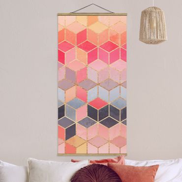 Quadro su tessuto con stecche per poster - Elisabeth Fredriksson - Colorful pastello oro Geometria - Verticale 2:1