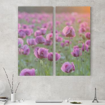 Stampa su tela 2 parti - Purple poppy flower meadow in spring - Verticale 2:1