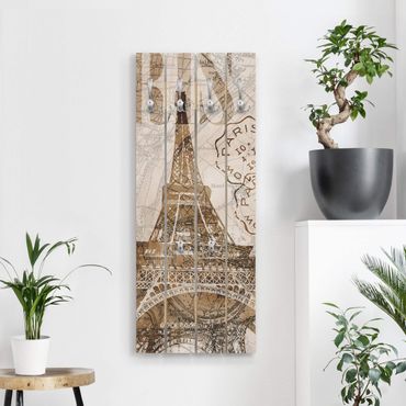 Appendiabiti in legno - Shabby Chic Collage - Parigi - Ganci cromati - Verticale
