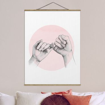 Foto su tessuto da parete con bastone - Laura Graves - Illustrazione mani Amicizia Circle Rosa Bianco - Verticale 4:3