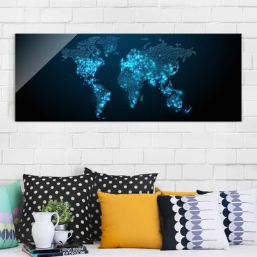 Quadro in vetro - Connected World World Map - Panoramico