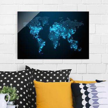 Quadro in vetro - Connected World World Map - Orizzontale 3:2