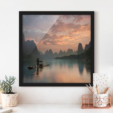 Poster con cornice - Alba sul fiume cinese