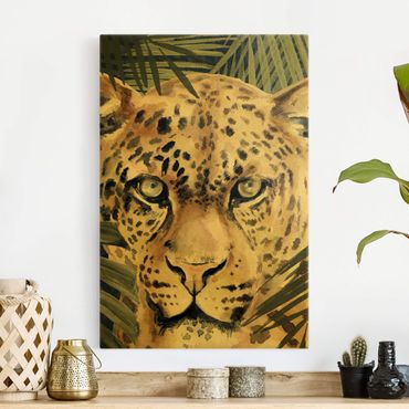 Quadro su tela oro - Leopardo nella giungla