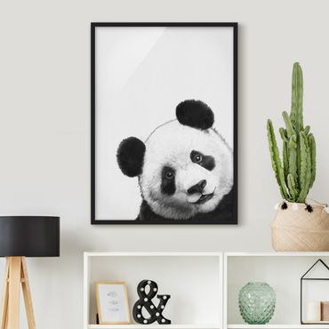 Poster con cornice - Illustrazione pittura Panda Bianco e nero - Verticale 4:3