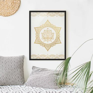 Poster con cornice - Mandala Lotus illustrazione ornamento oro bianco - Verticale 4:3