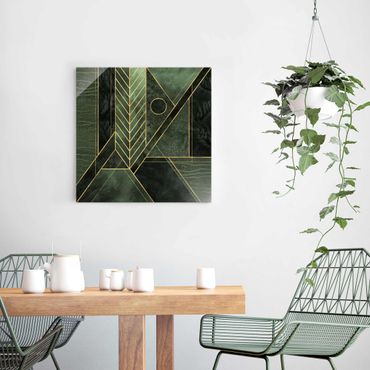 Quadro in vetro - Forme geometriche oro verde smeraldo - Quadrato 1:1