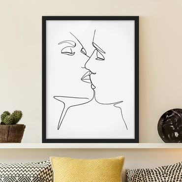 Poster con cornice - Line Art bacio Faces Bianco e nero - Verticale 4:3