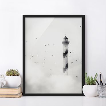 Poster con cornice - Lighthouse In The Fog - Verticale 4:3