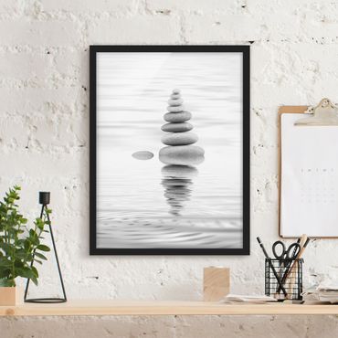 Poster con cornice - Torre Pietra In The Water Bianco e nero - Verticale 4:3
